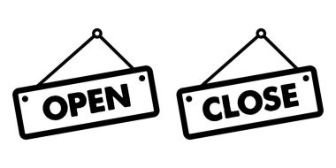 Asılı İşaret Simgelerini En Düşük Kalın Satır Biçimli Dükkan Vitrininde Aç ve Kapat İş Bildirileri Tasarımı