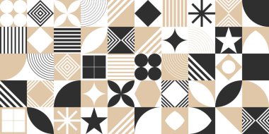 Bauhaus Geometrik Soyut Desensiz Desen Daireler Kareler Vektör Arkaplan Dokusunu Zengin Renk Tasarımı