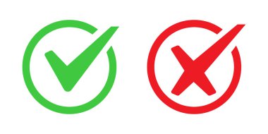 Yeşil Denetim İşareti ve Kızıl Haç İşaretleme Simgesi Onaylama ve Reddetme Karar Sembolleri Tasarımı Çemberlerinde Ayarlandı