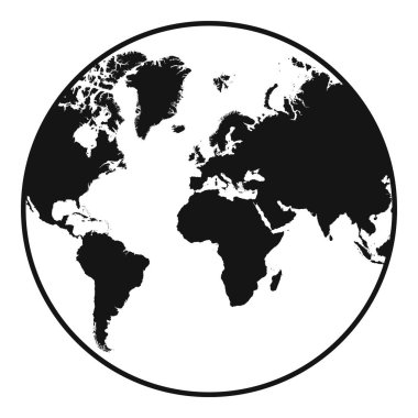 Dünya Haritası Vektör Simgesi Simgesi Dünya Gezegeni Atlas Okyanusu Minimalist Siyah Beyaz Harita Şekilleri Tasarımı