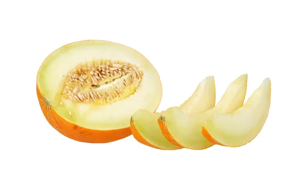 Belo melão laranja em um fundo branco — Fotografia de Stock