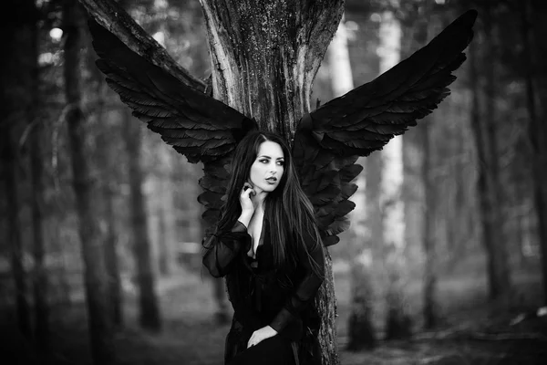Black angel in the forest — Stock Photo, Image