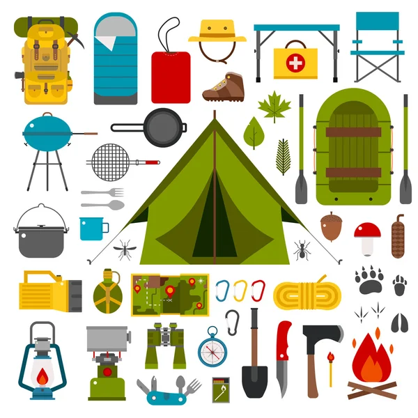 Kamperen en wandelen Vector Icons — Stockvector