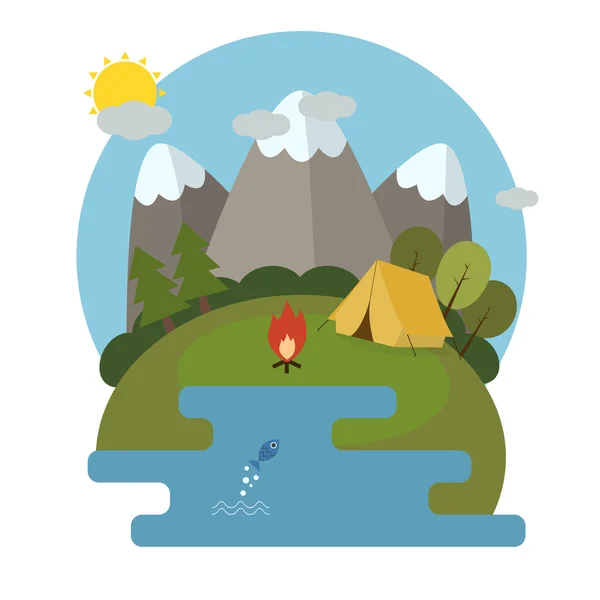 Scène de camping été — Image vectorielle