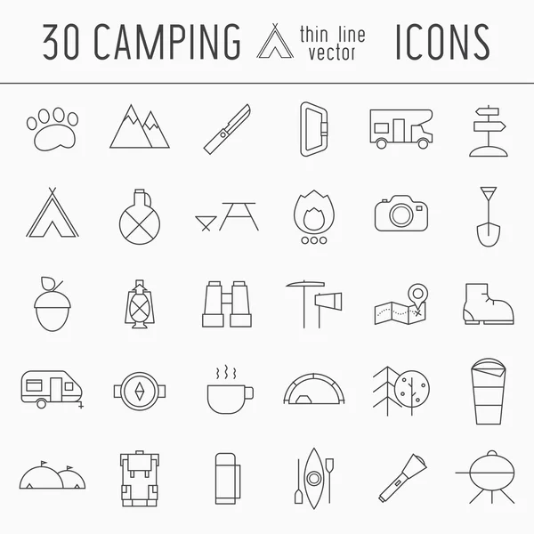 Camping Thin Line Icon Conjunto de elementos de aventura — Vector de stock