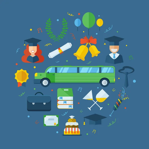 Graduación Celebrando Concepto Icono Conjunto — Vector de stock