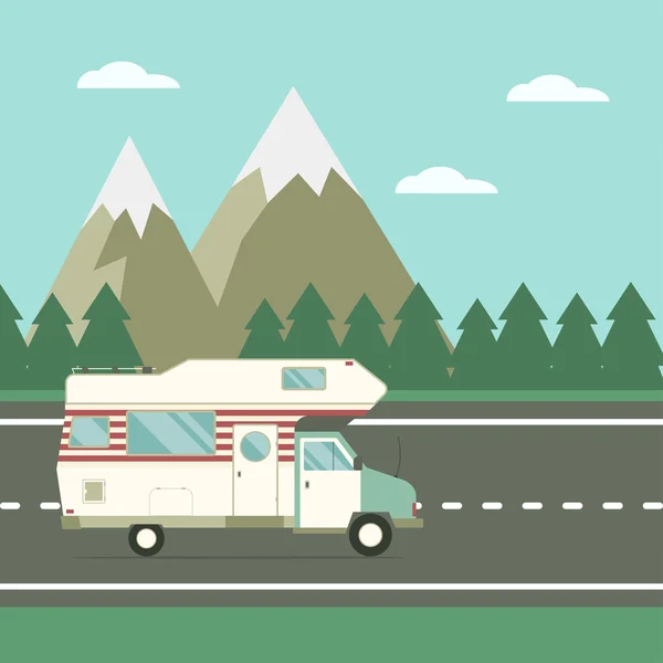Camion viaggiatore sulla strada sulla campagna Paesaggio — Vettoriale Stock