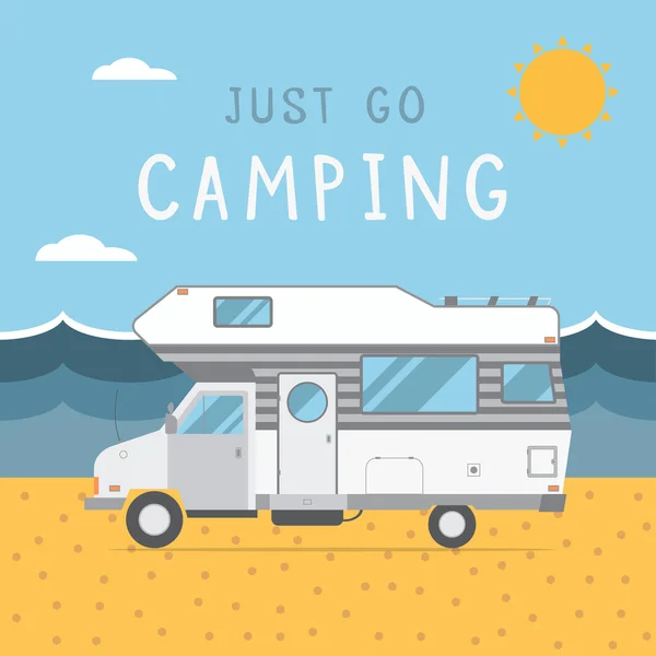 Summer Beach Caravana Trailer Camping Paisagem — Vetor de Stock