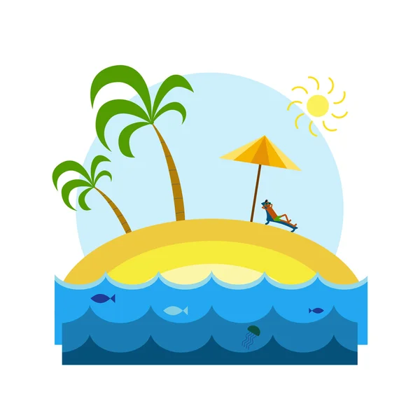 Relajante chico en una isla tropical — Vector de stock