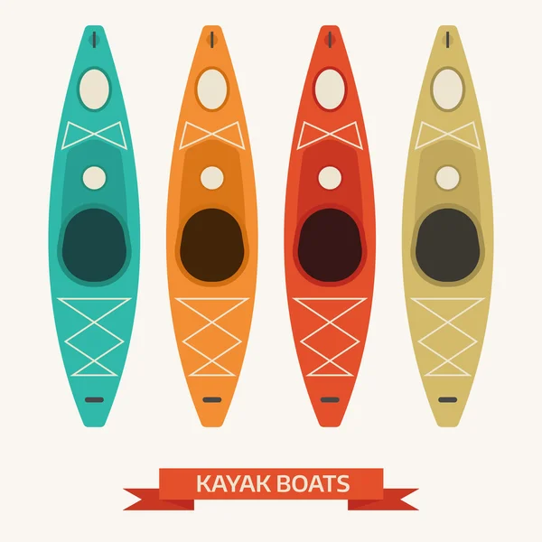 Barcos de caiaque ícones coloridos — Vetor de Stock