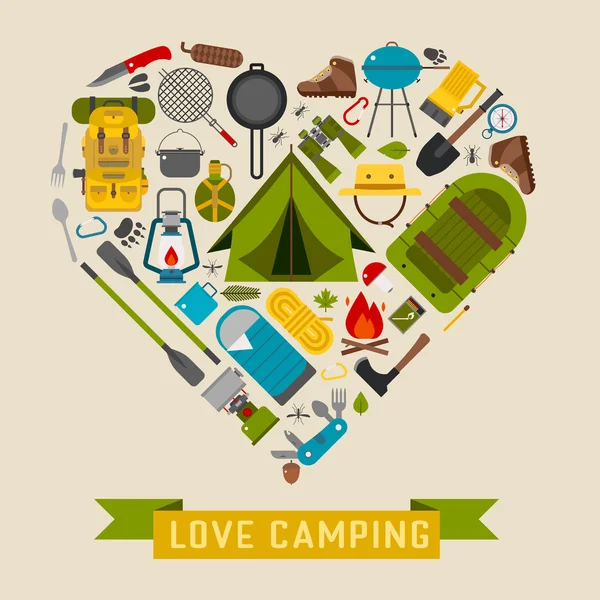 Camping and Hiking Love Camping Heart — Stock Vector