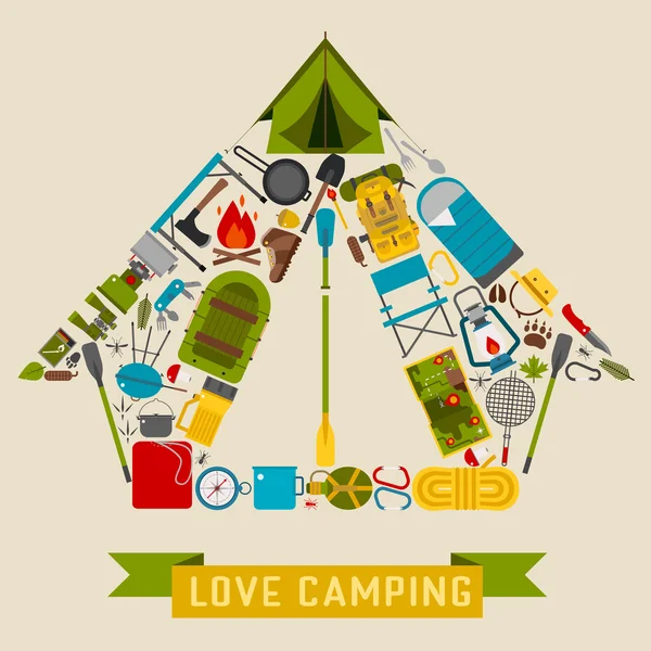 Camping och vandring tält form koncept — Stock vektor