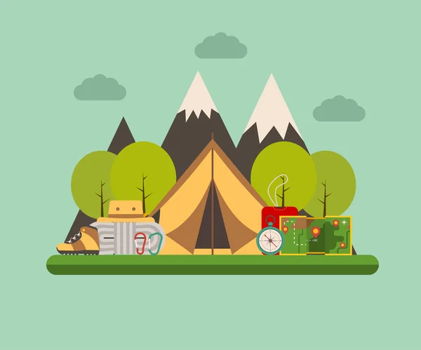 Tramping e Camping Concept fundo —  Vetores de Stock