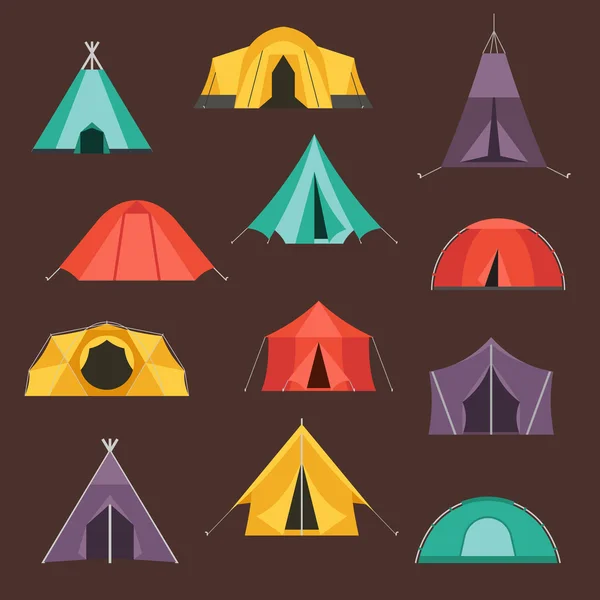 Tourist Tents Ícones — Vetor de Stock