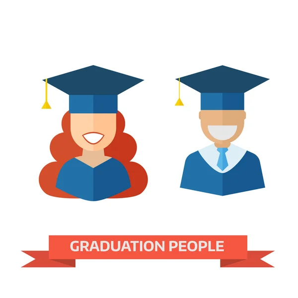 Iconos de graduación hombre y mujer — Vector de stock