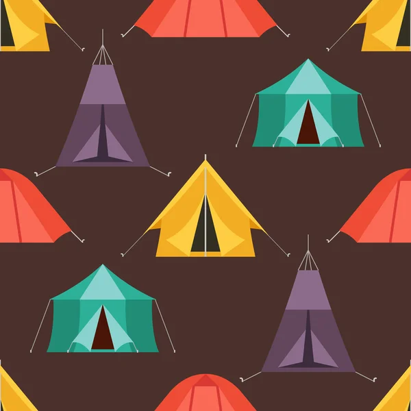 Tourist Camping Tents Seamless Pattern — Stock Vector