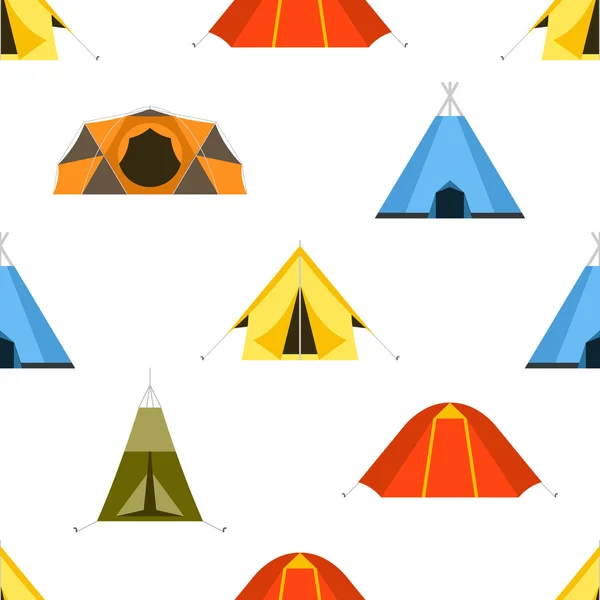 Tourist Camping Tents Seamless Pattern — Stock Vector