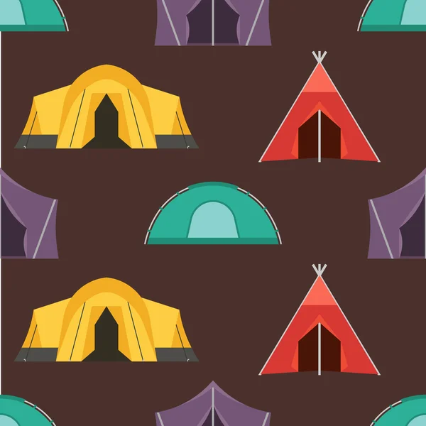 Tourist Hiking Tents Seamless Pattern — Stock Vector