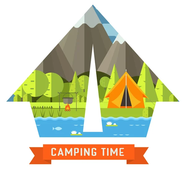 캠핑 여행 풍경 — 스톡 벡터