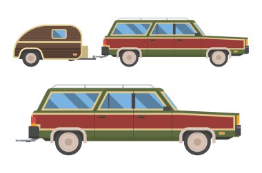 Voyage Old Station Car with Trailer clipart