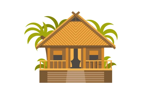 Villa-Suite aus Holz mit grünen Palmen — Stockfoto
