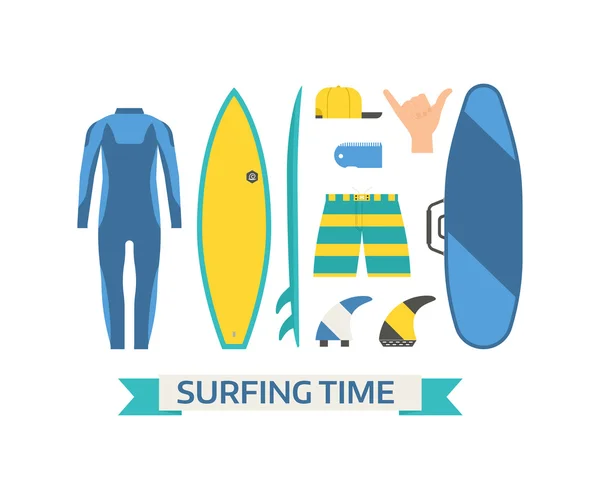 Equipo de surfista de verano — Vector de stock