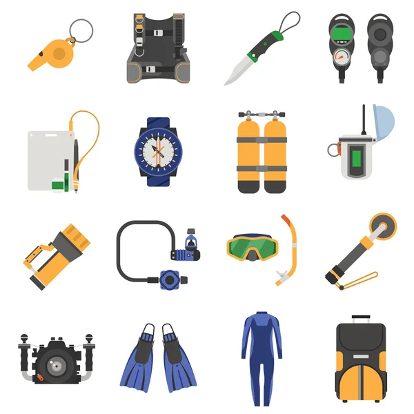 Scuba dalış ekipmanı Icons set