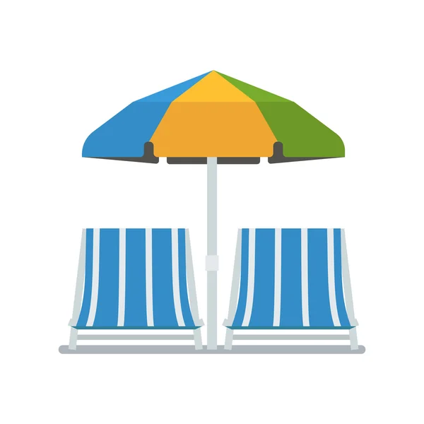 Pened sun umbrella and deckchairs — Stock Photo, Image