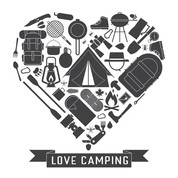 Älska Camping disposition konceptet hjärta — Stockfoto