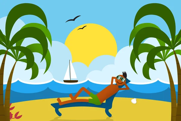 Для прийняття сонячних ванн хлопця на літо пляж — стокове фото