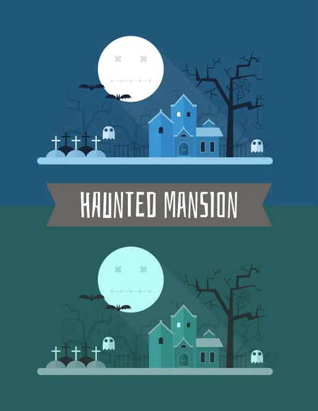 Paisaje místico de Halloween Haunted Mansion — Vector de stock