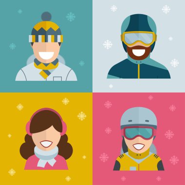 Winter sports guys and girls icons.