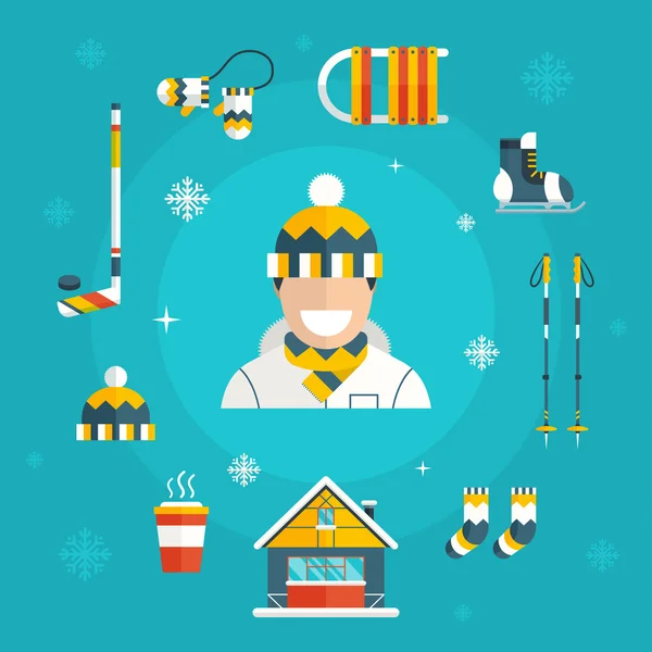 Winter activity flat icons — Stock Vector