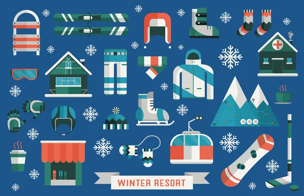 Winter Resort Sports Gear Icon Set — Stock vektor