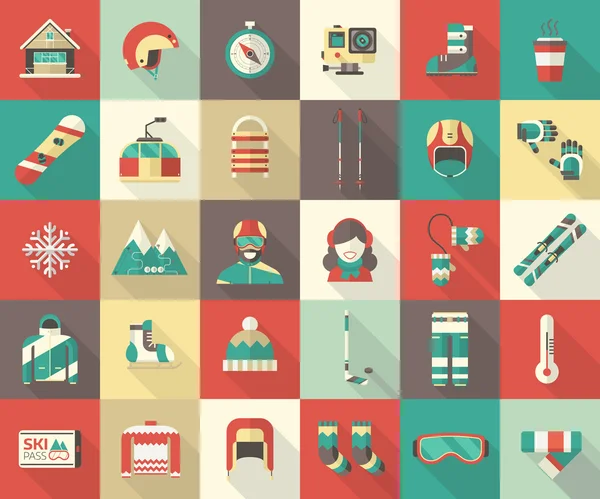 Winter Activity Flat Icon Collection — Stock vektor