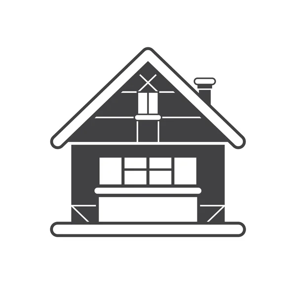 Winter Snowy Cottage Outline Monochrome Icon — Διανυσματικό Αρχείο