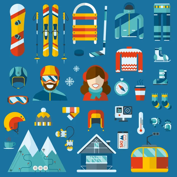 Winter Activity Flat Icon Collection — Stock vektor