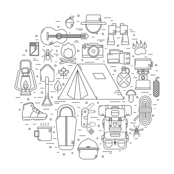 Ícones lineares de acampamento —  Vetores de Stock