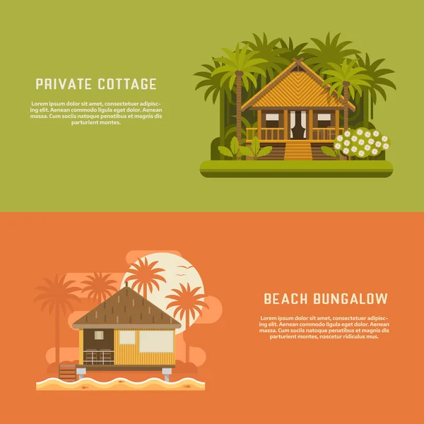 Bannières de bungalows tropicaux — Image vectorielle