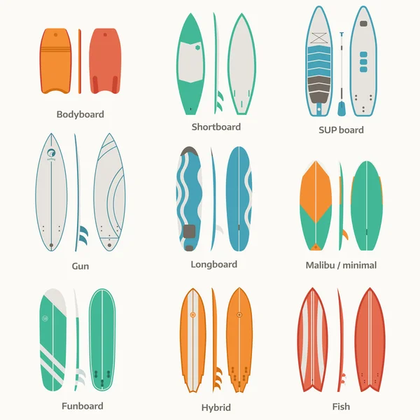 Set de bureaux et planches de surf — Image vectorielle