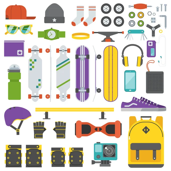 Skateboarder Equipment and Gear Set — Stock Vector