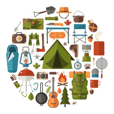 Kamp ve vektör simgeler Hiking