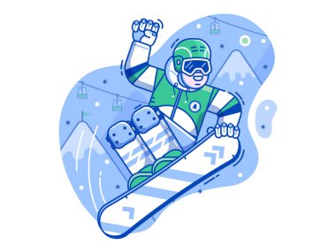 Serbest Gezinti Snowboardcu Sahnesi Çizgi Sanatı