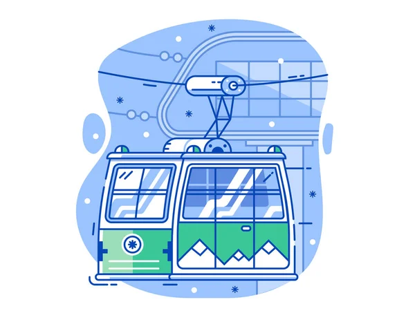 Concept de station de ski avec téléphérique vert — Image vectorielle