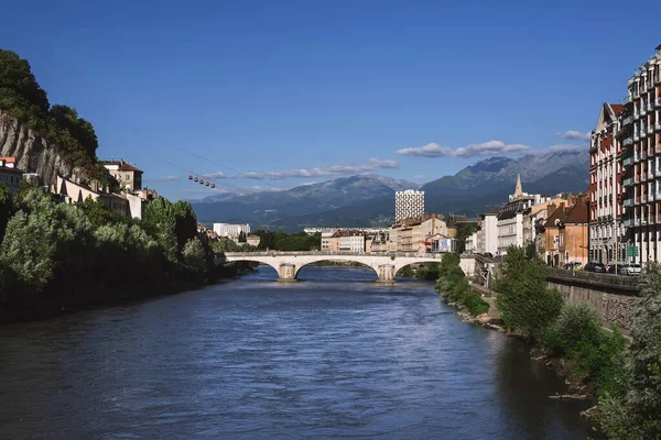 Grenoble Vista da Ponte do Rio Isere — Fotografia de Stock