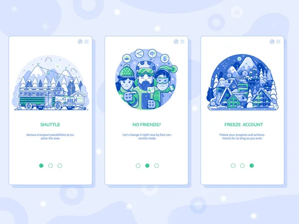 Inverno Ski Resort App UI Linha Ilustrações —  Vetores de Stock