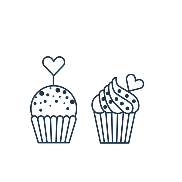 Icône de muffins d'amour dans le style Line Art — Image vectorielle