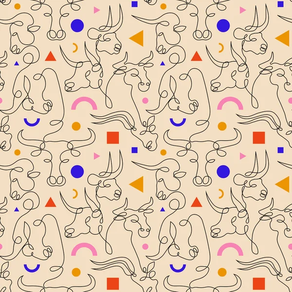 Line Bulls or Zodiac Sign Ox Pattern — стоковий вектор