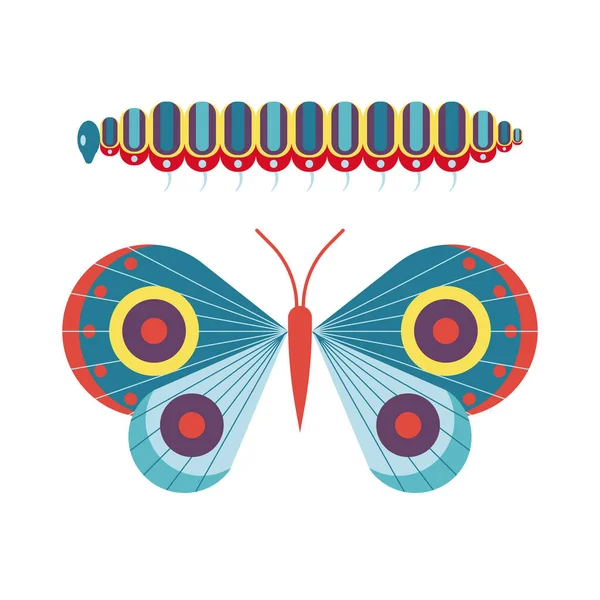 Caterpillar en Butterfly Icons in plat ontwerp — Stockvector