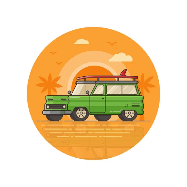 Surf coche mar icono en línea de arte — Vector de stock